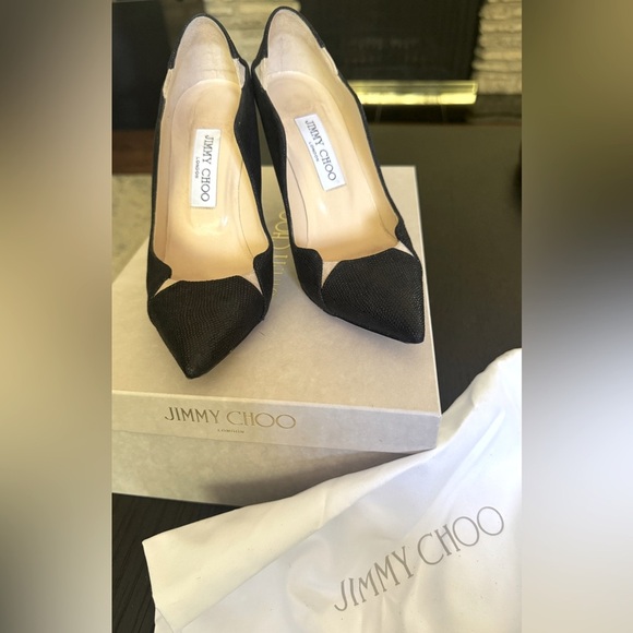 Jimmy Choo Tamika Black/Nude Textured Suede Heels. With box & dust bag. Size 6.5 - Picture 2 of 7